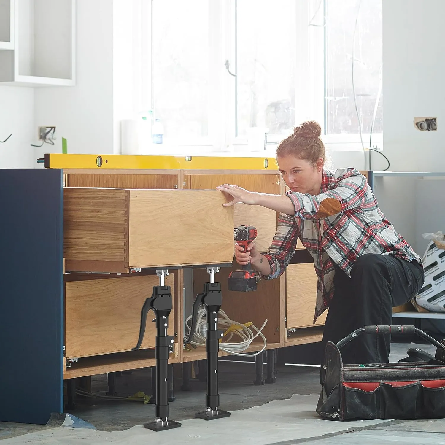 Third Hand Support Pole Heavy Duty, Cabinet Jacks for Installing Cabinets with 200 LBS Capacity and Expand from 15-4/5 to 23-3/5 in, 1-PC
