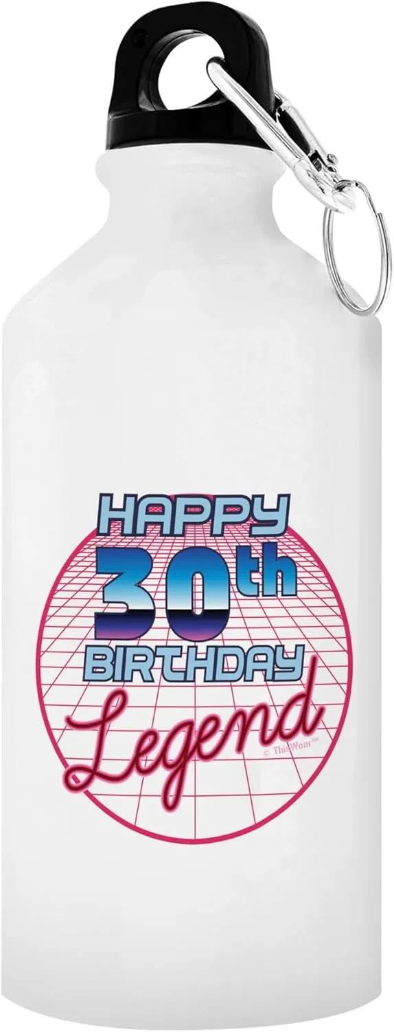 ThisWear 30th Birthday Decorations For Men Happy 30th Birthday Legend 20oz Aluminum Water Bottle with Carabiner Clip & Sport Top