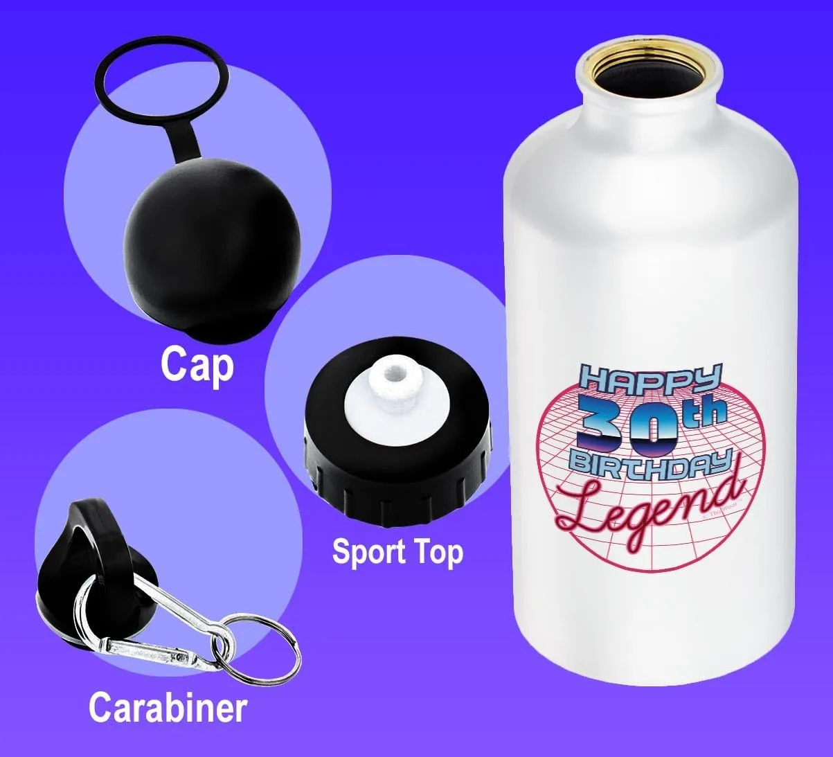 ThisWear 30th Birthday Decorations For Men Happy 30th Birthday Legend 20oz Aluminum Water Bottle with Carabiner Clip & Sport Top