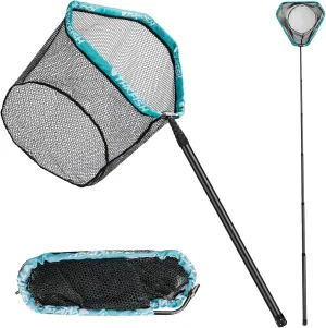 THKFISH Carbon Fiber Fishing Net - Long Handle, Portable Telescopic Landing Net - 27 to 157.5 Inch - Aluminum Mesh Frame Rubber Coated
