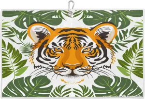 Tiger Tropical Leaves Golf Towel with Heavy Duty Carabiner Ultra Absorbent Quick Dry Perfect for Cleaning Clubs Balls Gear Essential Golf Accessory for Men Women Kids