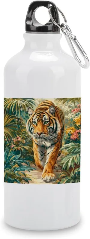 Tiger Walking The Jungle Travel Aluminum Water Bottle, Sport Bottle with Twist Cap Buckle for Men Women Camping Hiking 600ml