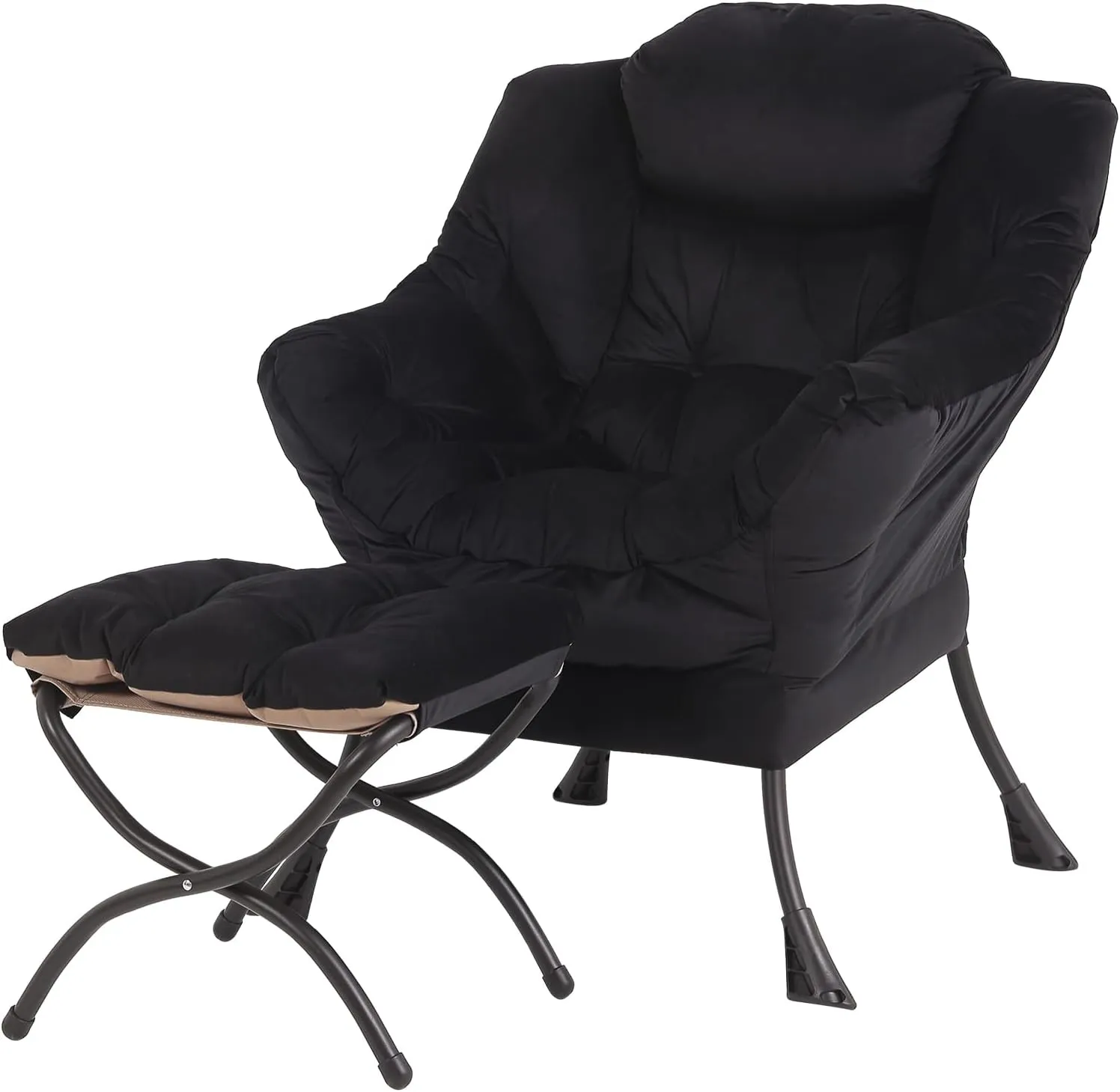 Tiita Lazy Chair with Ottoman, Modern Large Accent Lounge Armchair, Comfy Leisure Sofa Reading Chair with Footrest for Bedroom, Living Room, Dorm Rooms, Garden and Courtyard, Velvet Black