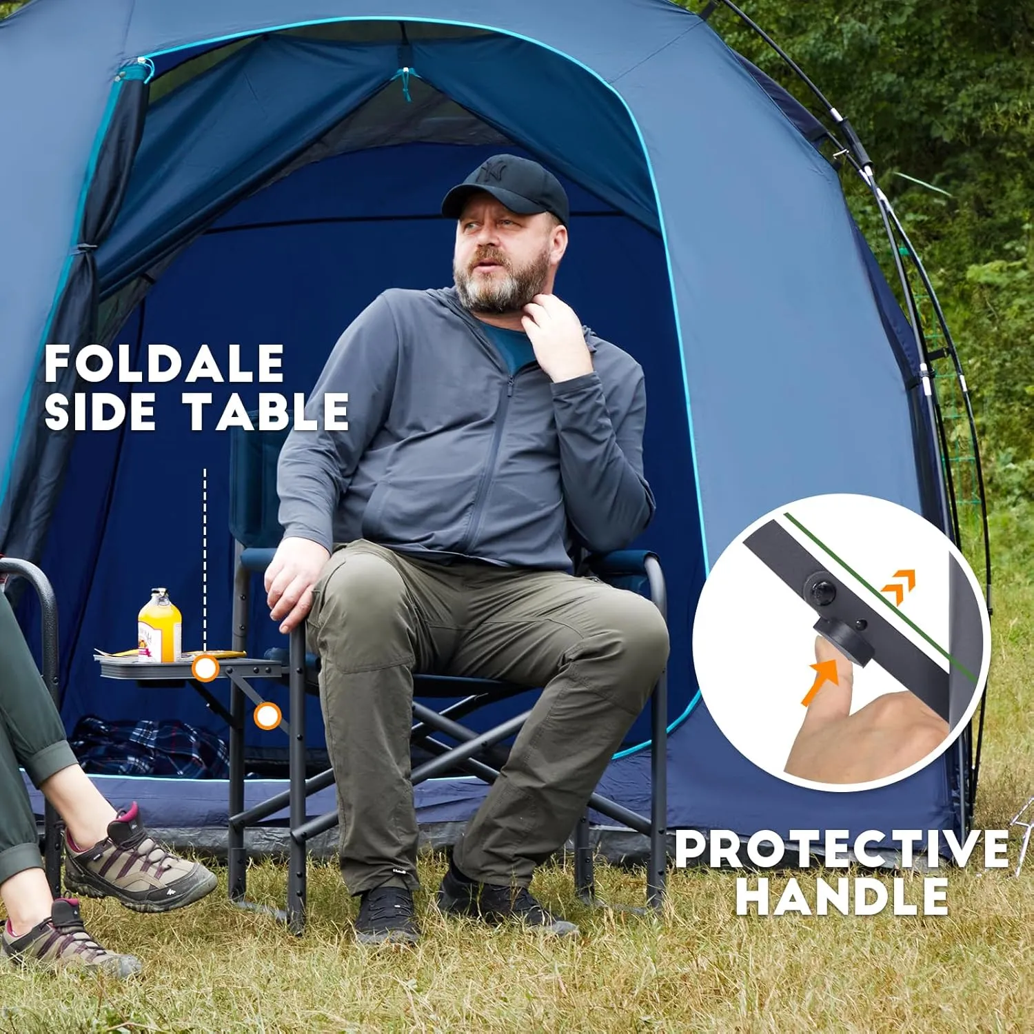 TIMBER RIDGE Aluminum Oversized Camping Chair, Lightweight Portable Directors Chair with Side Table Detachable Side Pocket for Outdoor Camping, Lawn, Picnic, Support 400lbs Blue 2 Pack