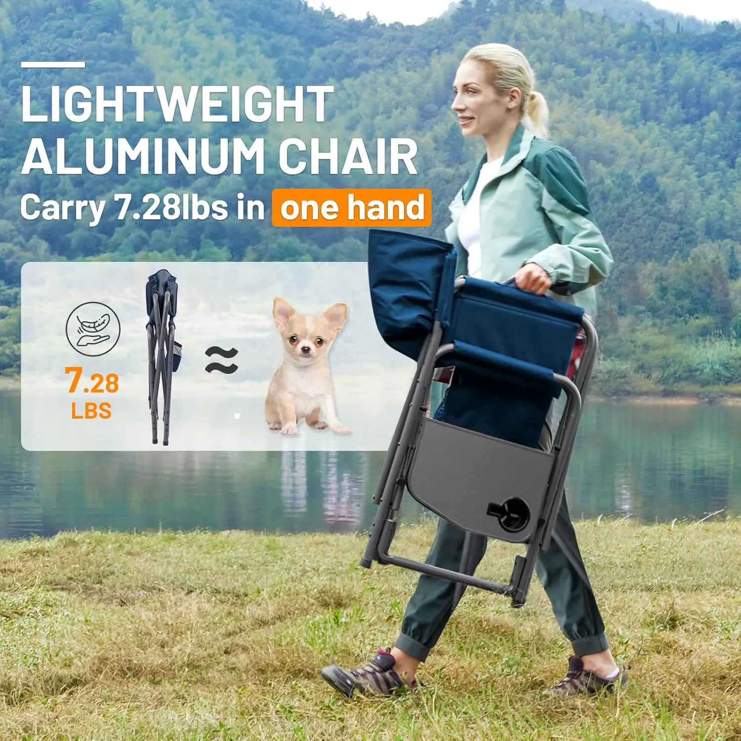 TIMBER RIDGE Aluminum Oversized Camping Chair, Lightweight Portable Directors Chair with Side Table Detachable Side Pocket for Outdoor Camping, Lawn, Picnic, Support 400lbs Blue 2 Pack