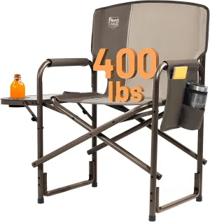 TIMBER RIDGE Aluminum Oversized Camping Chair, Lightweight Portable Directors Chair with Side Table Detachable Side Pocket for Outdoor Camping, Lawn, Picnic, Support 400lbs Tan