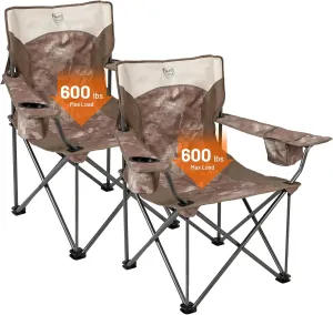 TIMBER RIDGE Oversized Camping Chair for Adults, Heavy Duty Folding Chairs Support 600 LBS, XXL Camp Chair Foldable with Cup Holder and Cooler Bag, Big and Tall Chair for Outdoor, Lawn, Picnic, Camo