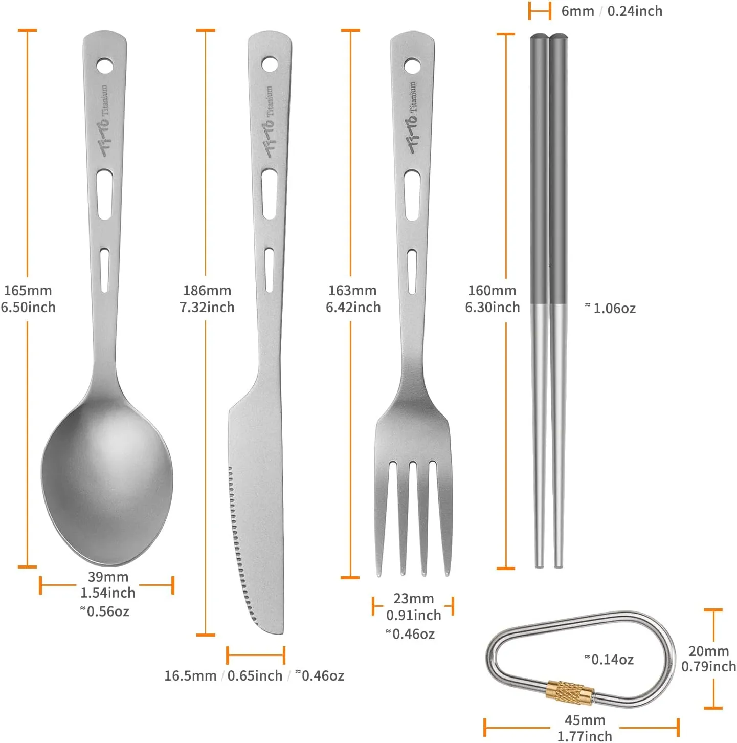 TiTo Titanium Cutlery Set Titanium Spoon Spork Knife Chopsticks Straw Portable Lightweight Outdoor Flatware Extra Strong 3/4/5 Piece Straw for Home Use/Travel/Camping/Picnic/Hiking Tableware (4-Piece)