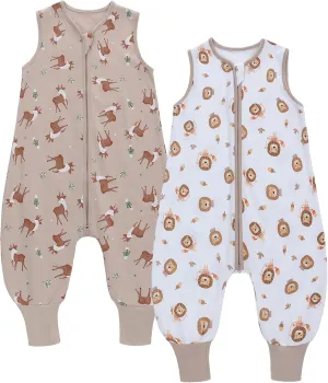 Toddler Sleep Sack with Feet TOG 0.5 Baby Wearable Blankets with Legs Sleeveless Baby Sleeping Bag for Boys Girls, 2 Pack