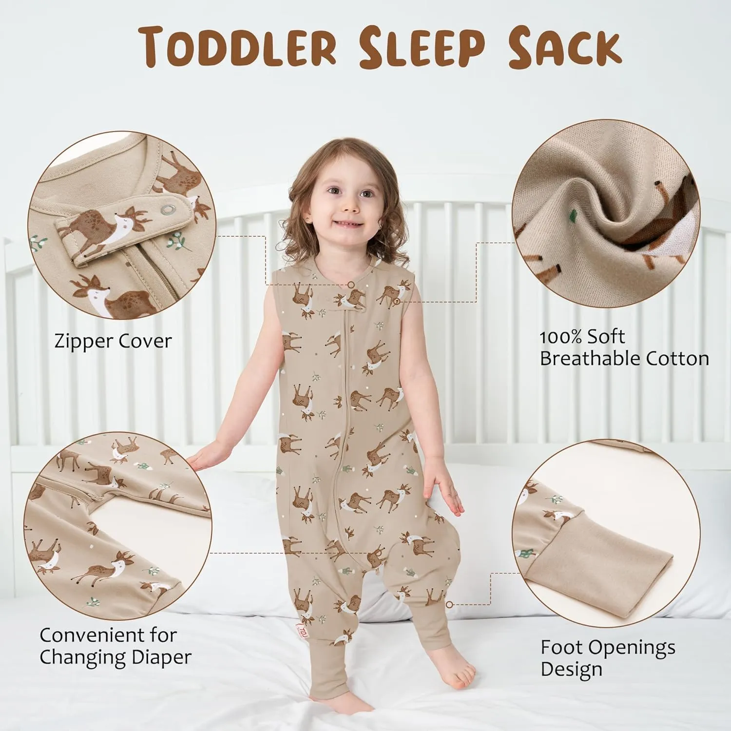 Toddler Sleep Sack with Feet TOG 0.5 Baby Wearable Blankets with Legs Sleeveless Baby Sleeping Bag for Boys Girls, 2 Pack