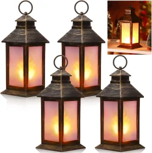 Tondiamo 4 Pcs Vintage Decorative Lantern for Centerpiece Wedding Tall Retro Hanging Lantern LED Pillar Candles Battery Operated Candles Waterproof for Christmas Indoor Party Decoration(Bronze)