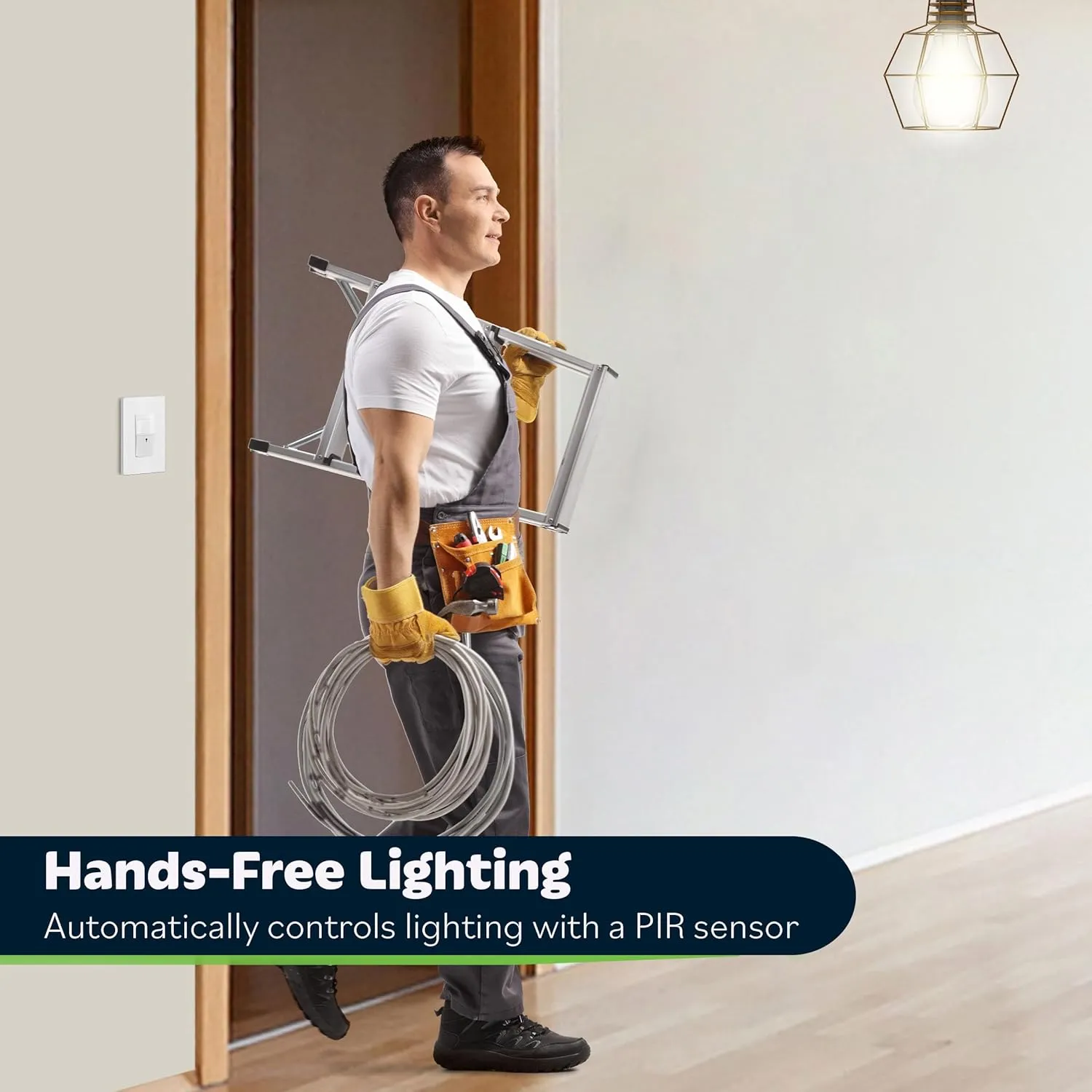 TOPGREENER Motion Sensor Switch, PIR Sensor with Ambient Light Level, 𝐍𝐨 𝐍𝐞𝐮𝐭𝐫𝐚𝐥 𝐑𝐞𝐪𝐮𝐢𝐫𝐞𝐝, Ground Wire Required, Occupancy & Vacancy Modes, Single Pole, TDOS5-JM-W-2PCS, White