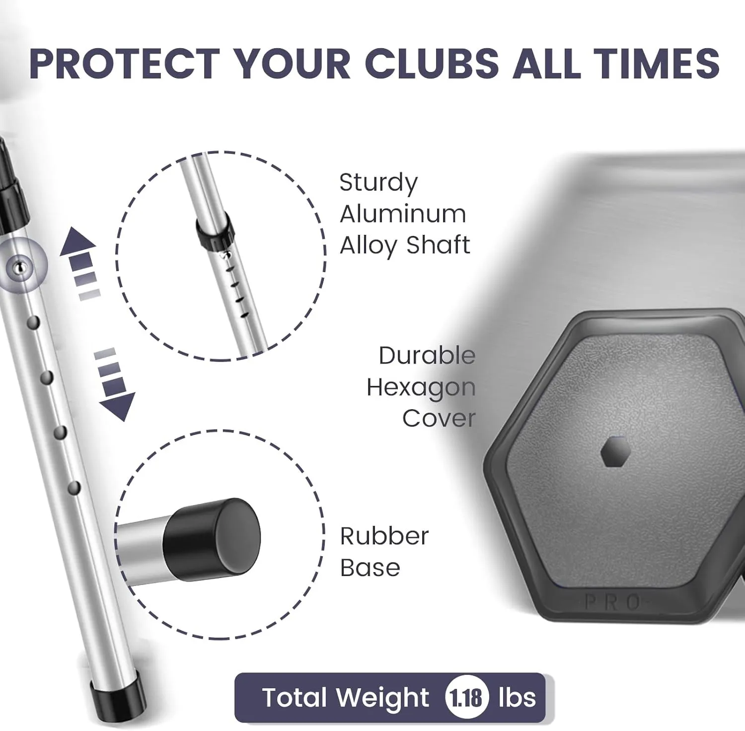 ToVii Portable Golf Club Stiff Arm Support Protector Travel Bag, Sturdy Aluminum Pole, Fully Adjustable to Protect Clubs