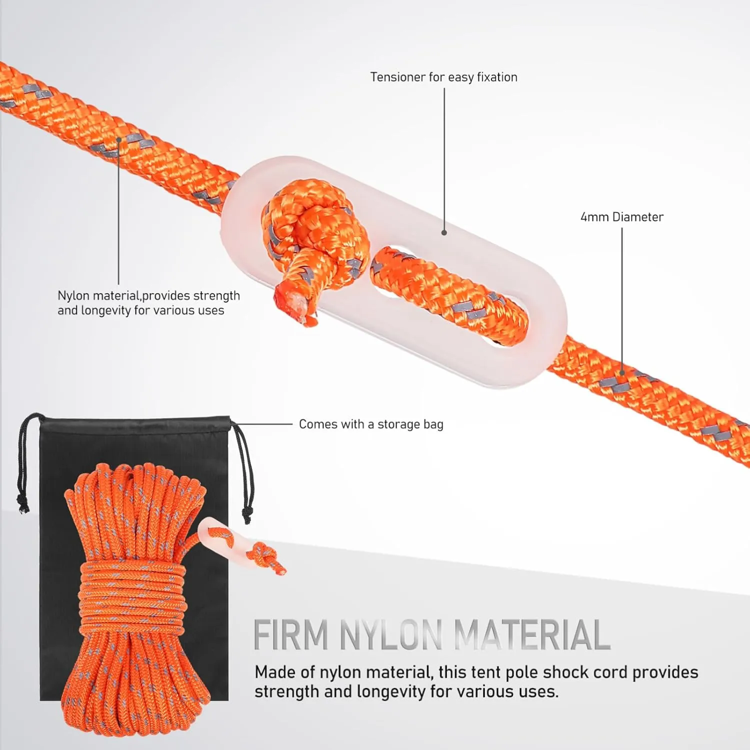 Toyvian Versatile Outdoor Gear 4 Pack 10m Camping Ropes Reflective Trim Cord for Hiking Climbing Tent Setup Orange