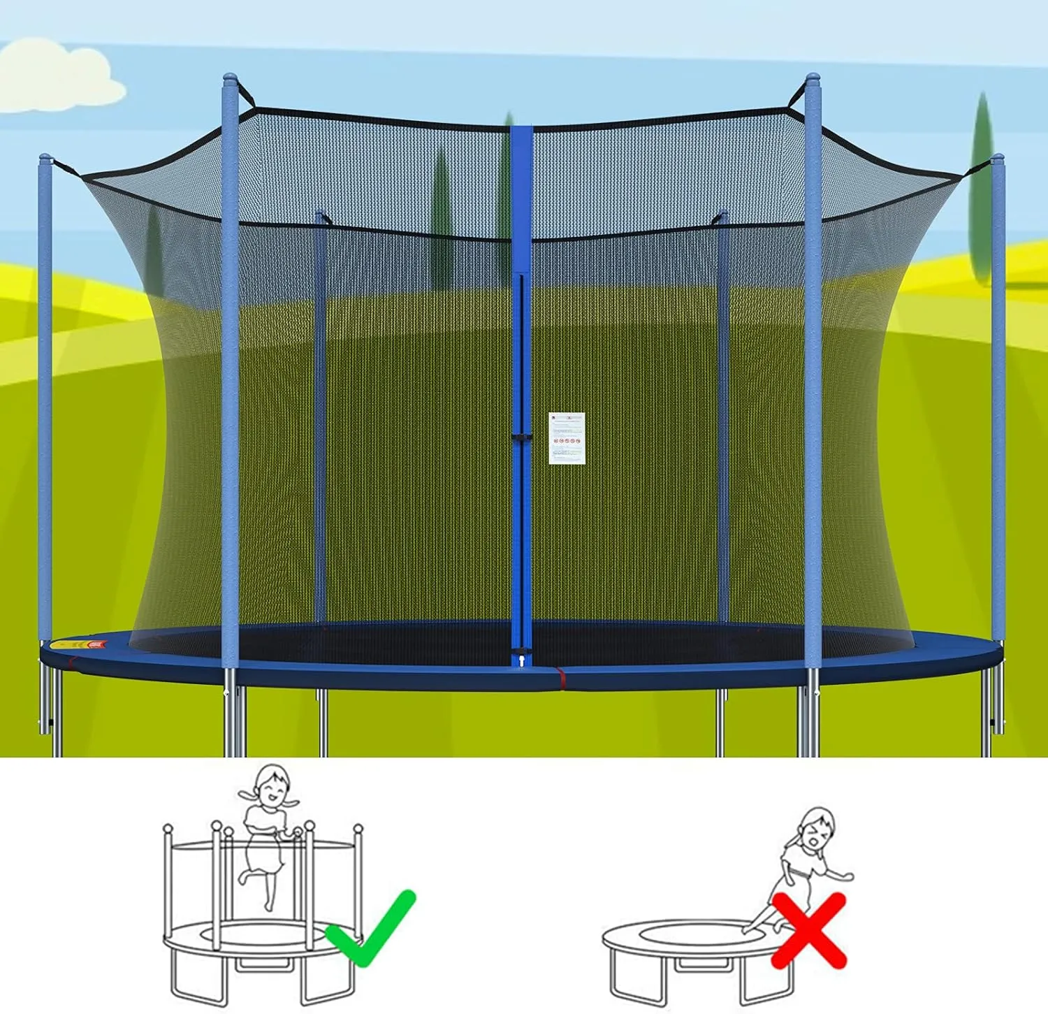 Trampoline Net Replacement for Straight Pole,12ft 13ft 14ft 15ft Round Frame Safety Enclosure Net UV-Resistant Weather-Resistant Breathable Durable Net with Adjustable Straps(Net Only)
