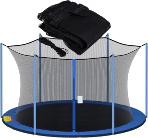 Trampoline Net Replacement for Straight Pole,12ft 13ft 14ft 15ft Round Frame Safety Enclosure Net UV-Resistant Weather-Resistant Breathable Durable Net with Adjustable Straps(Net Only)