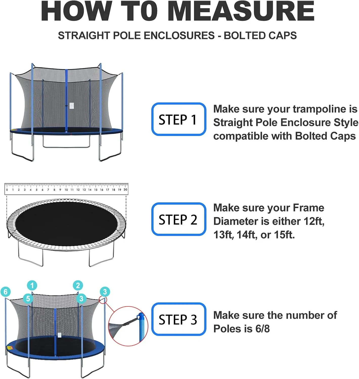 Trampoline Net Replacement for Straight Pole,12ft 13ft 14ft 15ft Round Frame Safety Enclosure Net UV-Resistant Weather-Resistant Breathable Durable Net with Adjustable Straps(Net Only)