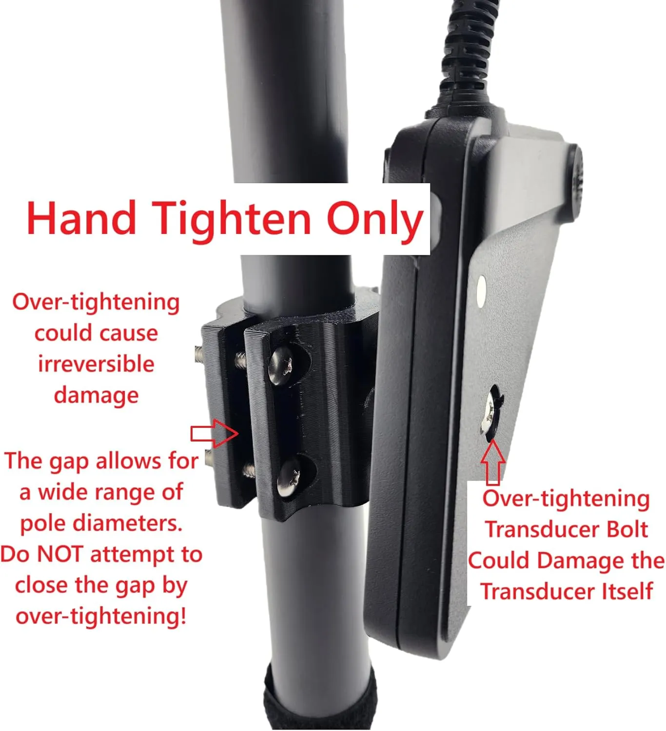 Transducer Mount for Lowrance Eagle Eye 9 - for 3/4" PVC, Summit or HDI Pole, Adjustable Clamp Style for 1" to 1.5" Pole