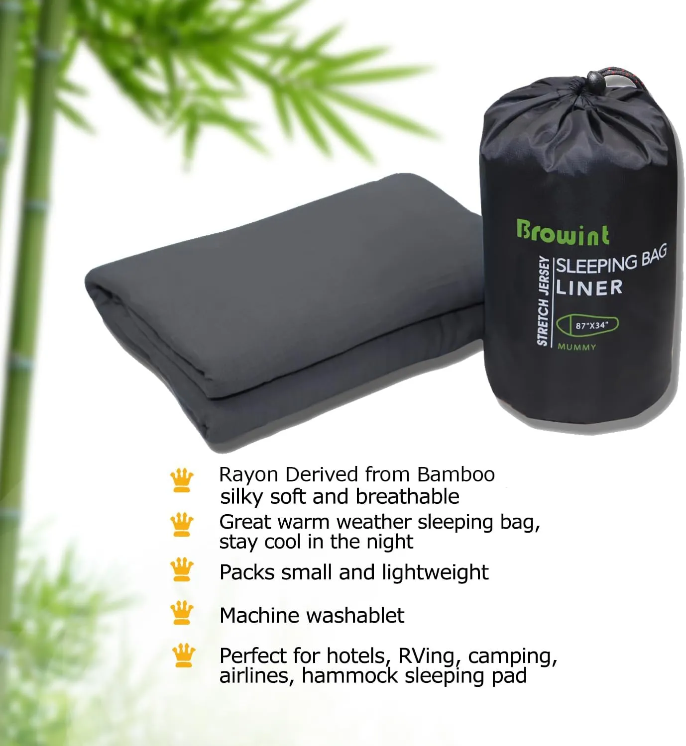 Travel Sheets for Hotel, Rayon Derived from Bamboo, Stretchy Sleep Sack for Adults, Warm Weather/Summer Sleeping Bag Liner for Camping and Travel, Rectangular with Pillow Pocket, Mummy, Cooling Sheets