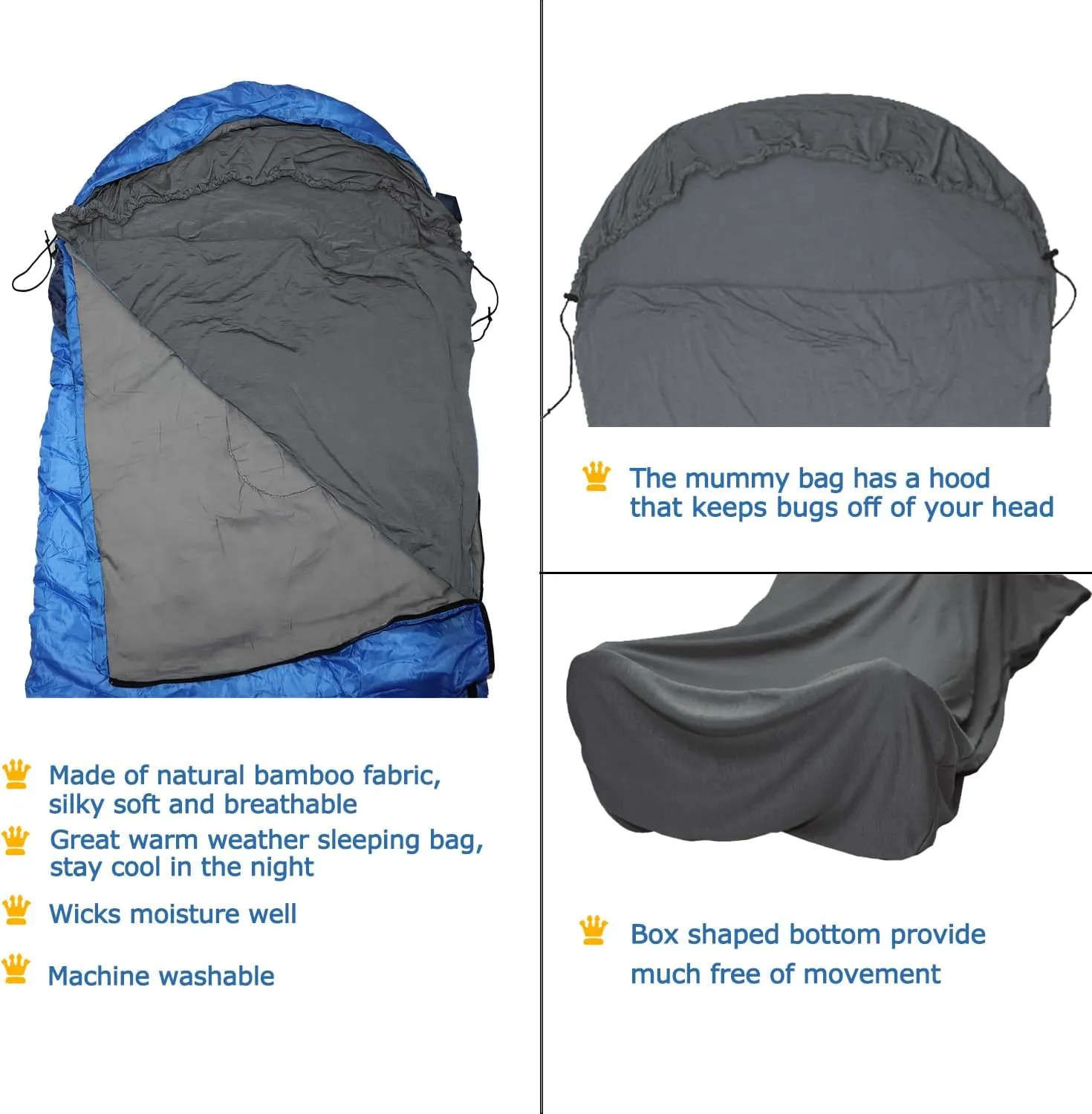 Travel Sheets for Hotel, Rayon Derived from Bamboo, Stretchy Sleep Sack for Adults, Warm Weather/Summer Sleeping Bag Liner for Camping and Travel, Rectangular with Pillow Pocket, Mummy, Cooling Sheets