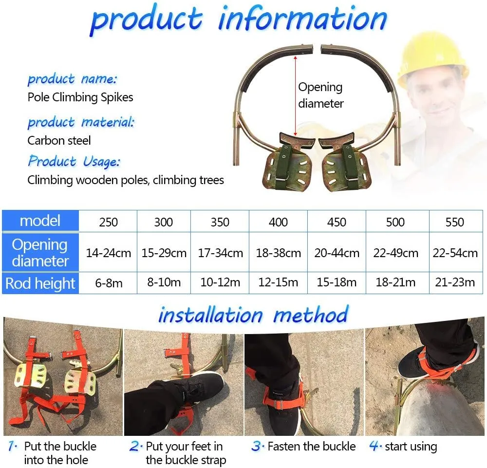 Tree Climbing Spikes for Tree Work, Non-Slip Tree Climbing Tool, Stainless Steel Tree Climbing Gear for Electric Worker, Hunting Observation, Simple to Use,250model