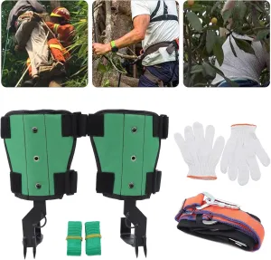 Tree Climbing Spikes Set Adjustable Tree Climbing Gear Pole Forging Tree Climbing Tool with Gloves Tree Climbing Gear Equipment for Outdoor Jungle Survival Fruit Picking