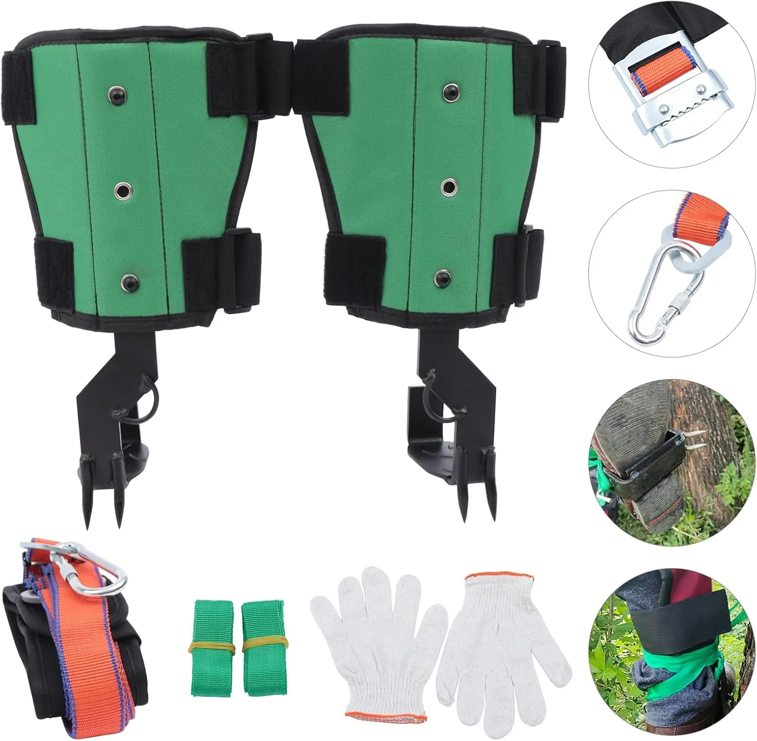 Tree Climbing Spikes Set Adjustable Tree Climbing Gear Pole Forging Tree Climbing Tool with Gloves Tree Climbing Gear Equipment for Outdoor Jungle Survival Fruit Picking