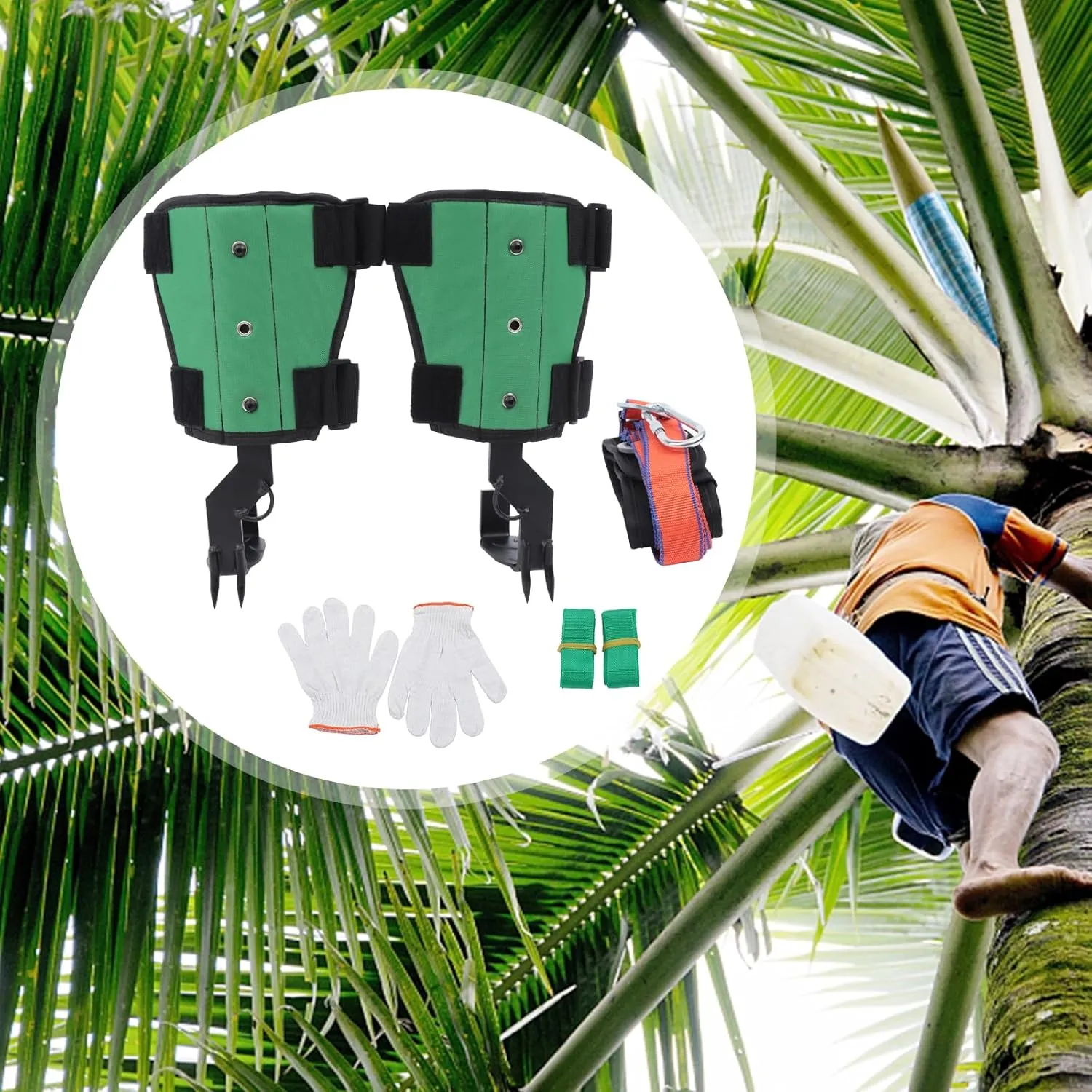 Tree Climbing Spikes Set Adjustable Tree Climbing Gear Pole Forging Tree Climbing Tool with Gloves Tree Climbing Gear Equipment for Outdoor Jungle Survival Fruit Picking