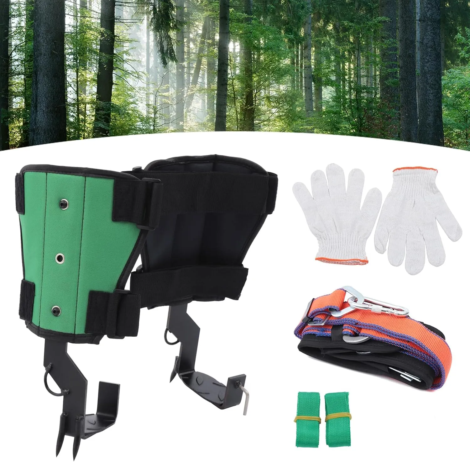 Tree Climbing Spikes Set Adjustable Tree Climbing Gear Pole Forging Tree Climbing Tool with Gloves Tree Climbing Gear Equipment for Outdoor Jungle Survival Fruit Picking