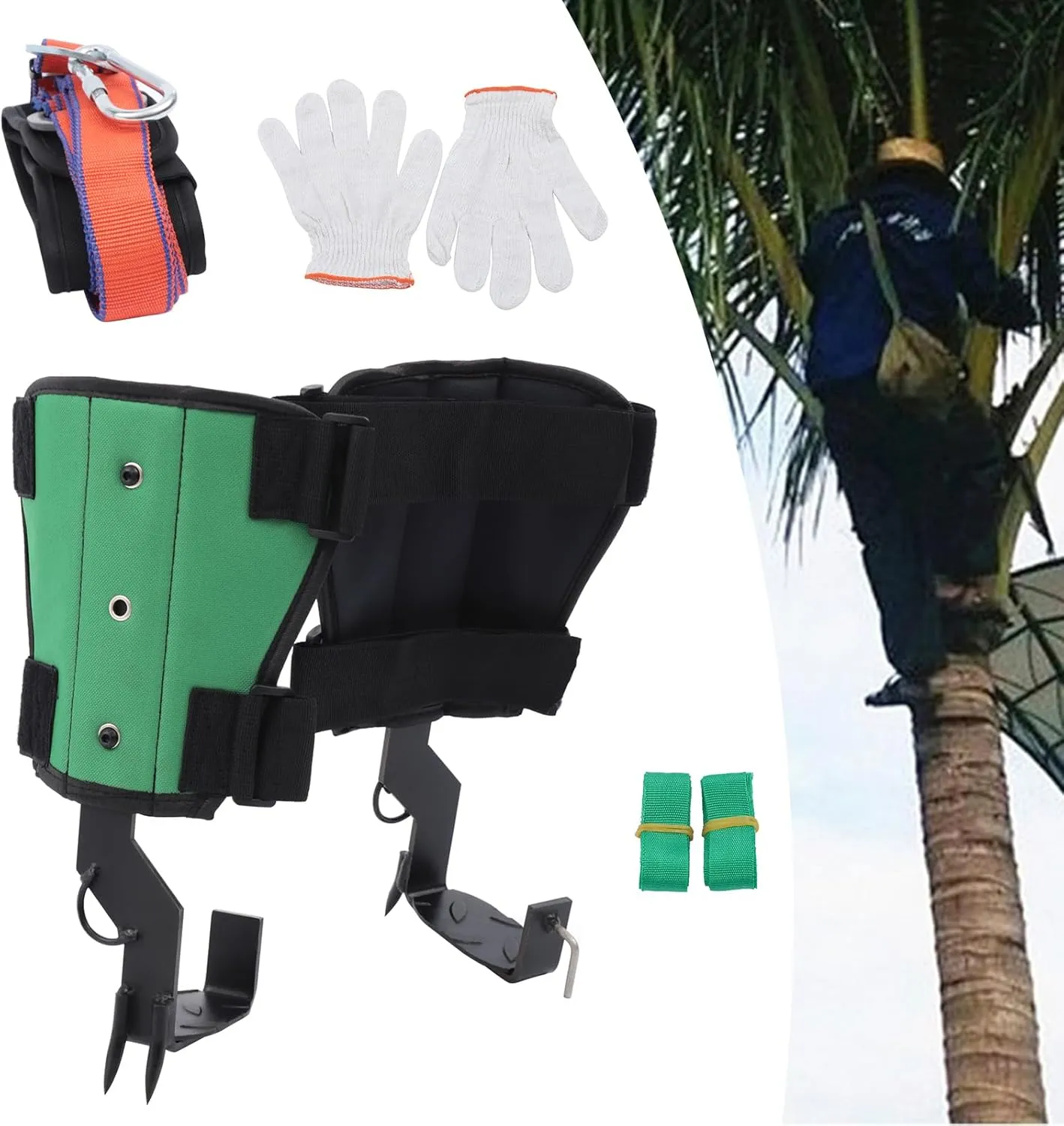 Tree Climbing Spikes Set Adjustable Tree Climbing Gear Pole Forging Tree Climbing Tool with Gloves Tree Climbing Gear Equipment for Outdoor Jungle Survival Fruit Picking