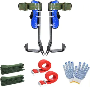 Tree Climbing Spikes Set, Climbing Harness with Weight Bearing 220lbs  Thick Steel Plate Material 2 Foot Straps 2 Ankle Straps, Safety Strap Tool for Jungle Survival Fruit Picking