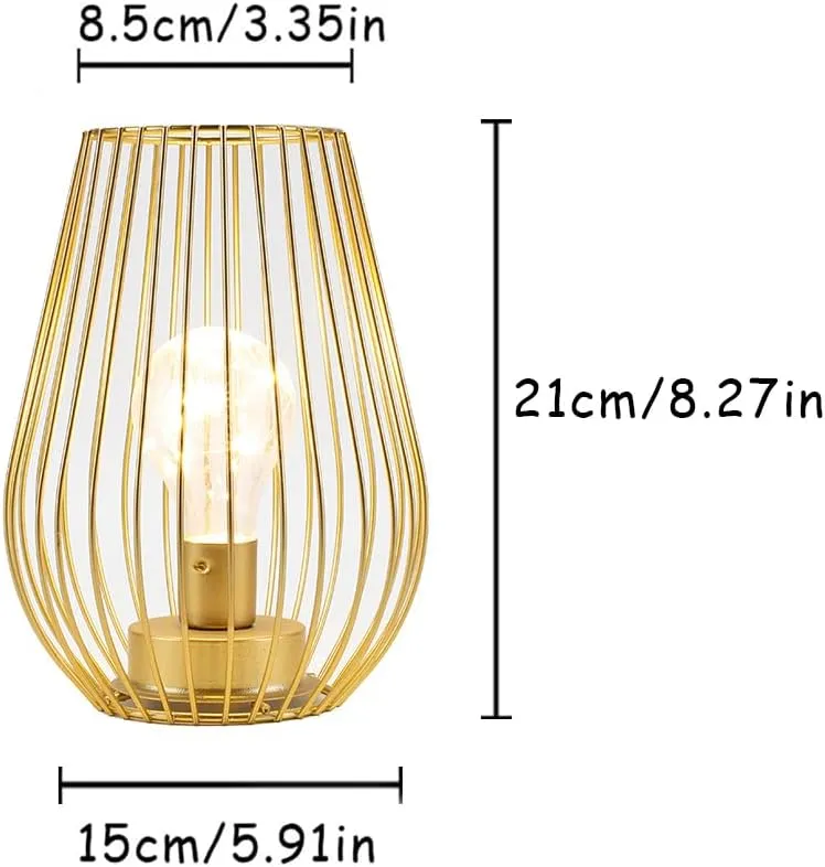 TRIROCKS Metal Battery Operated Lamp 8'' Tall Cage Shape Cordless Table Lantern with Warm Fairy Lights Bulb for Thanksgiving Christmas Patio Garden Wedding Parties Indoor Outdoor (Golden)