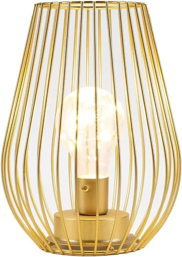 TRIROCKS Metal Battery Operated Lamp 8'' Tall Cage Shape Cordless Table Lantern with Warm Fairy Lights Bulb for Thanksgiving Christmas Patio Garden Wedding Parties Indoor Outdoor (Golden)