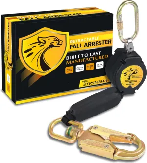 TRSMIMA Fall Protection Retractable Lanyard - 10FT Construction Self-Retracting Lanyard Fall Arrest Safety Roofing Carbineer Swivel Top Steel Snap Hook