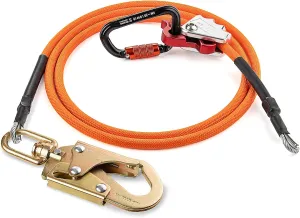 TRSMIMA Steel Wire Core Flipline - 8ft Fall Protection Arborist Climbing Tree 1/2" Galvanized Cable Lanyard Kit With Swivel Snap Hook Triple Lock Carabiner Rope Grab Adjuster