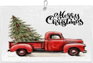 Truck Christmas Tree Golf Towel with Heavy Duty Carabiner Ultra Absorbent Quick Dry Perfect for Cleaning Clubs Balls Gear Essential Golf Accessory for Men Women Kids