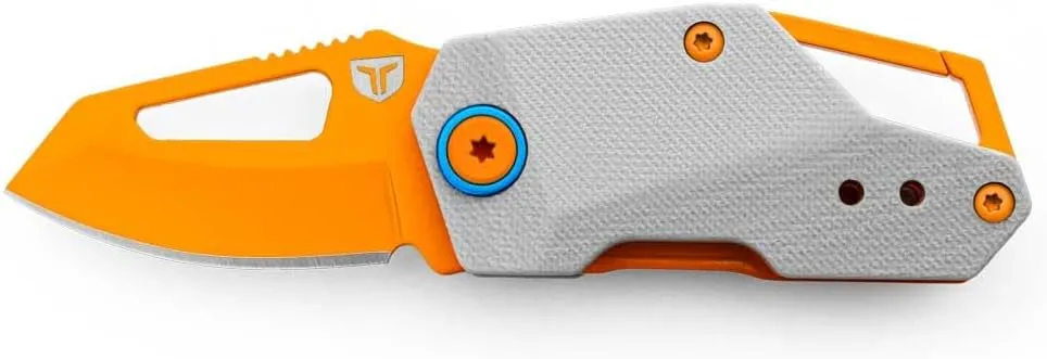 TRUE Berm Keychain Knife | EDC, Everyday Carry, Compact, Versatile, Flipper, Carabiner, Reversible Clip - Orange/Grey