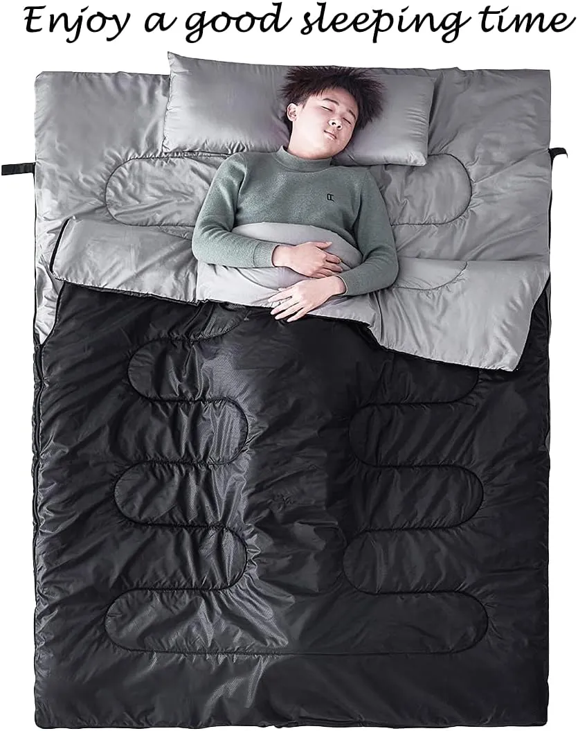 Tuphen Double Sleeping Bag, Sleeping Bag with 2 Pillows, Queen Size XL Bag for 2 People, Cold Warm Weather- 3 Seasons, Waterproof Adults for Camping, Backpacking or Hiking