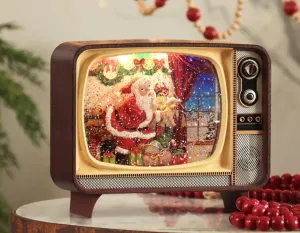 TV Lighted Musical Spinning Water Globe with Santa and Toy Bag - Battery Operated 8.25 Inch