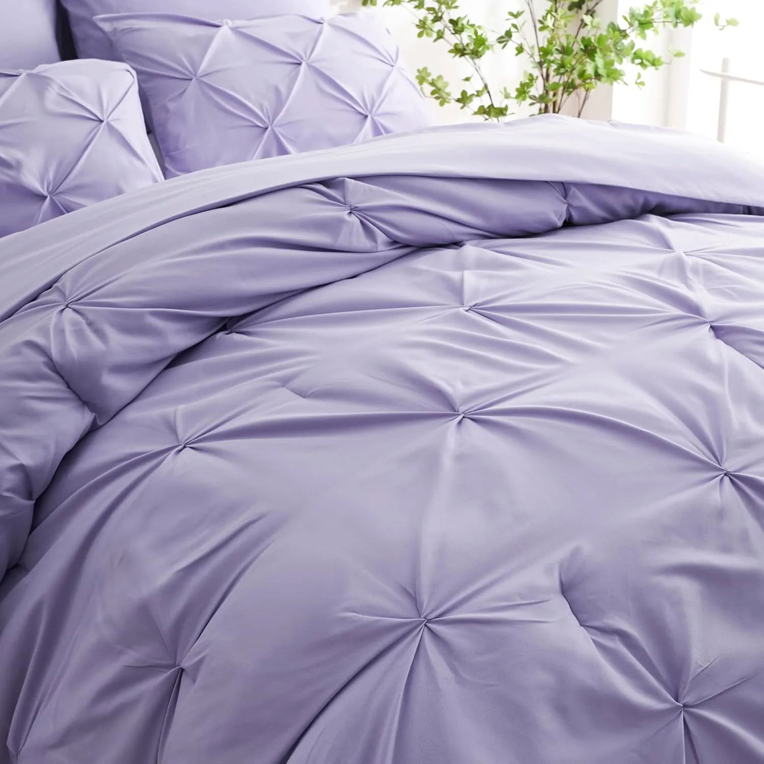 Ubauba 7pc Full Size Comforter Set with Sheets, Light Purple Pintuck 7 Pieces Bed in a Bag with Comforter, All Season Bedding Comforters & Sets (Lavender,Full)