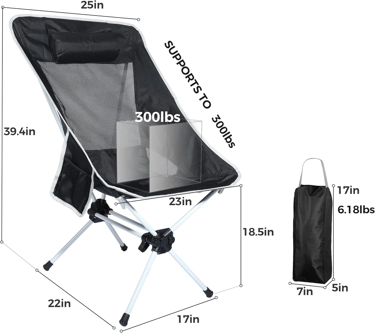 Ubon Camping Backpacking Chair Portable Folding Chairs with Carry Bag for Adults Hiking Camping Picnic