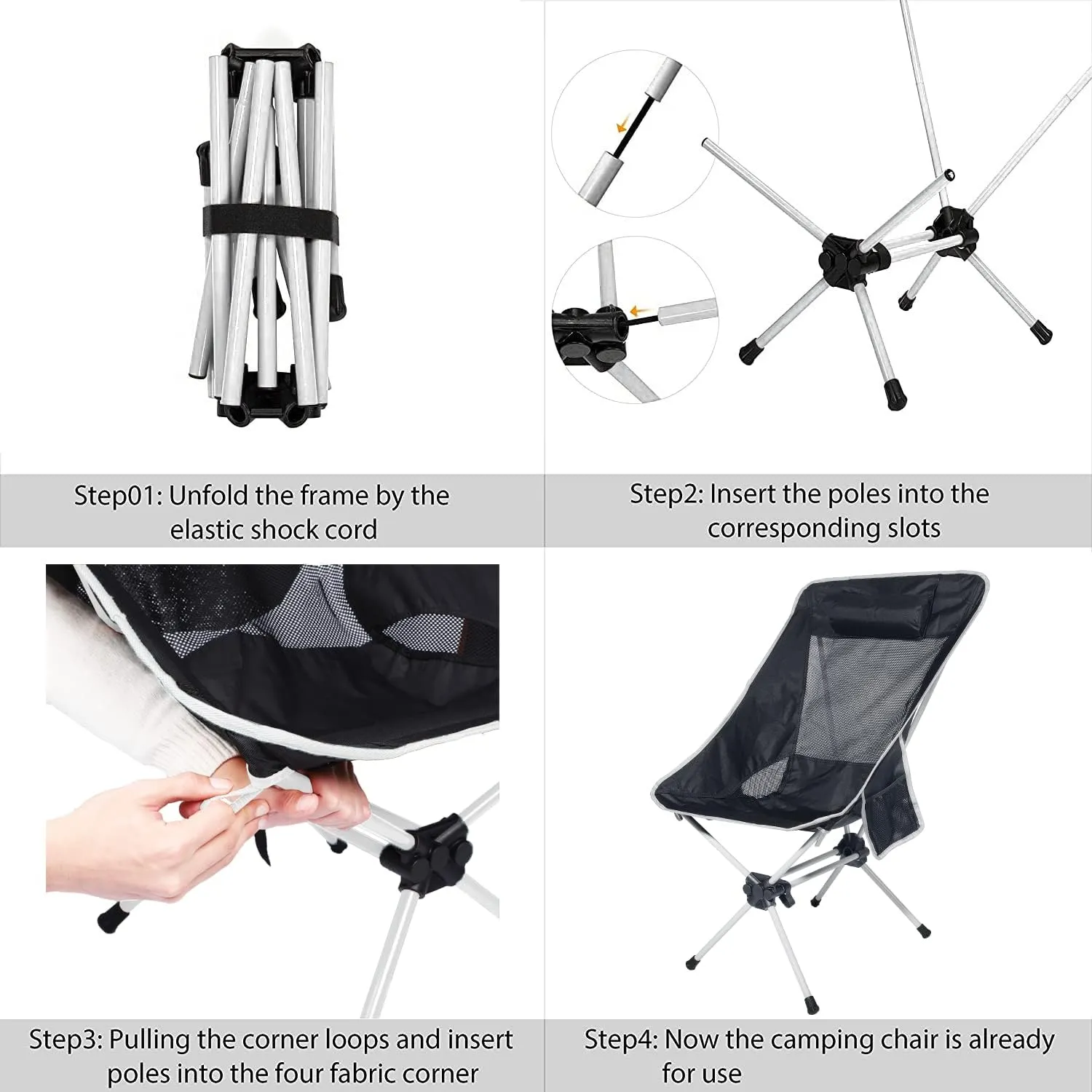Ubon Camping Backpacking Chair Portable Folding Chairs with Carry Bag for Adults Hiking Camping Picnic