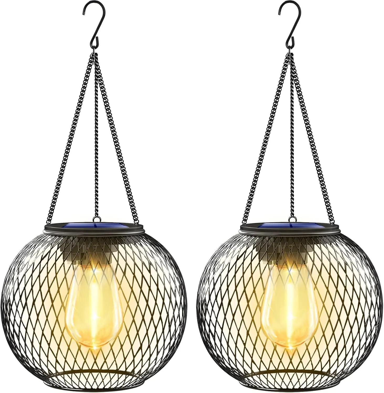 UBright Solar Lanterns Lights Outdoor Waterproof Metal Hanging Solar Powered Lights for Outside Decorative Lanterns for Garden Yard Patio Pathway, 2 Pack
