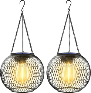 UBright Solar Lanterns Lights Outdoor Waterproof Metal Hanging Solar Powered Lights for Outside Decorative Lanterns for Garden Yard Patio Pathway, 2 Pack