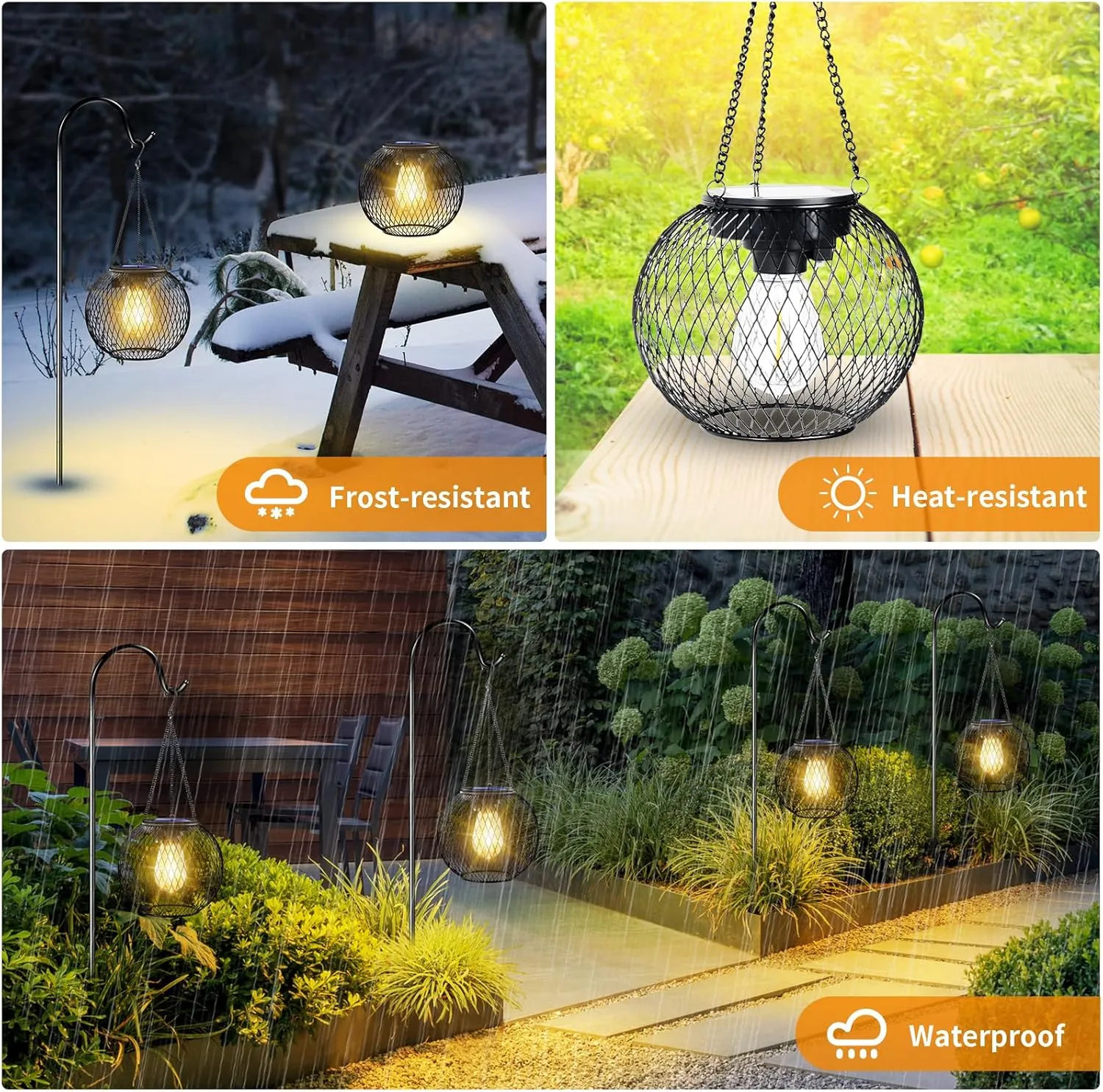 UBright Solar Lanterns Lights Outdoor Waterproof Metal Hanging Solar Powered Lights for Outside Decorative Lanterns for Garden Yard Patio Pathway, 2 Pack