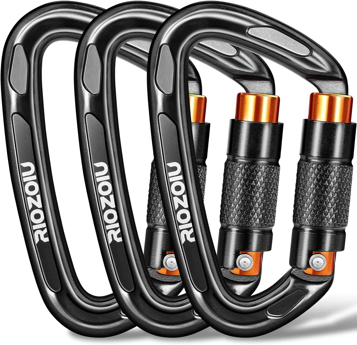UIAA Certified Auto Locking Climbing Carabiner Clips 25KN Heavy Duty Large Locking Carabiner Clips for Rock/Ice Climbing Rappelling D Shaped 3.93 Inch, Large Size, Black