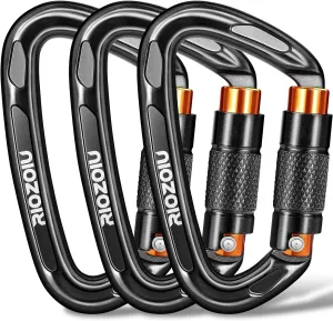 UIAA Certified Auto Locking Climbing Carabiner Clips 25KN Heavy Duty Large Locking Carabiner Clips for Rock/Ice Climbing Rappelling D Shaped 3.93 Inch, Large Size, Black