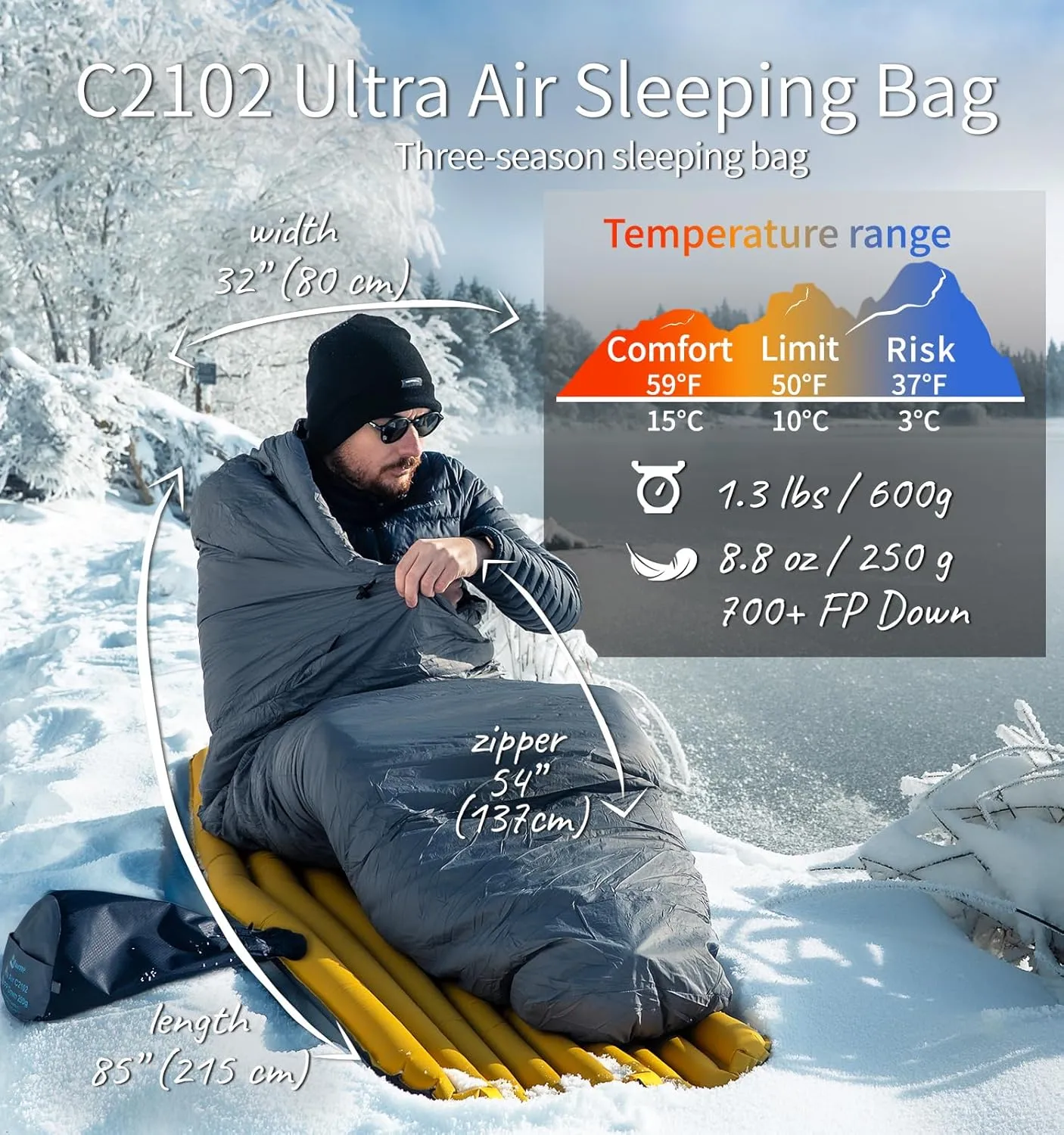 Ultra Compact Down 3 Season Mummy Sleeping Bag, 700 Fill Power Sleep Sack for 3 Season, Ultra Lightweight, Compact and Portable, for Hiking Traveling Camping Backpacking Adult Outdoor Durable