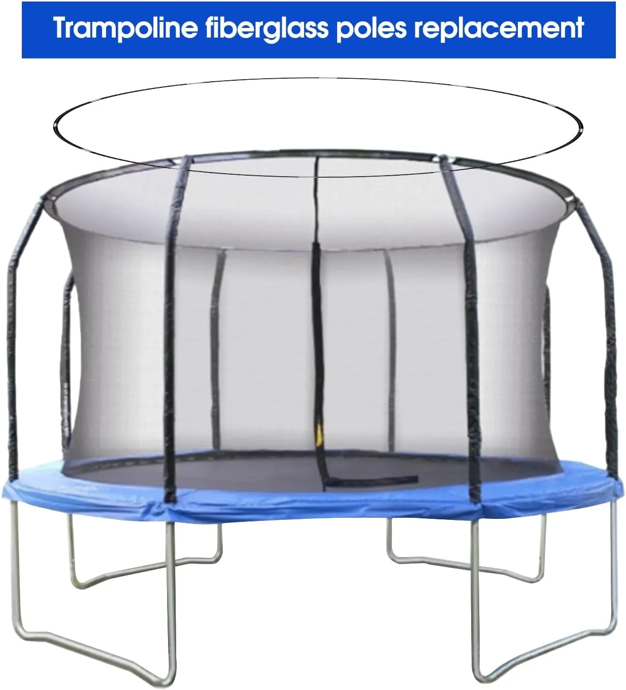 Universal Trampoline Fiber Glass Rods to Replace The Top Ring of Net Enclosure, Fiberglass Poles for 12/14/15Ft Frame with Tube Caps, Not for The Plastic T Connector