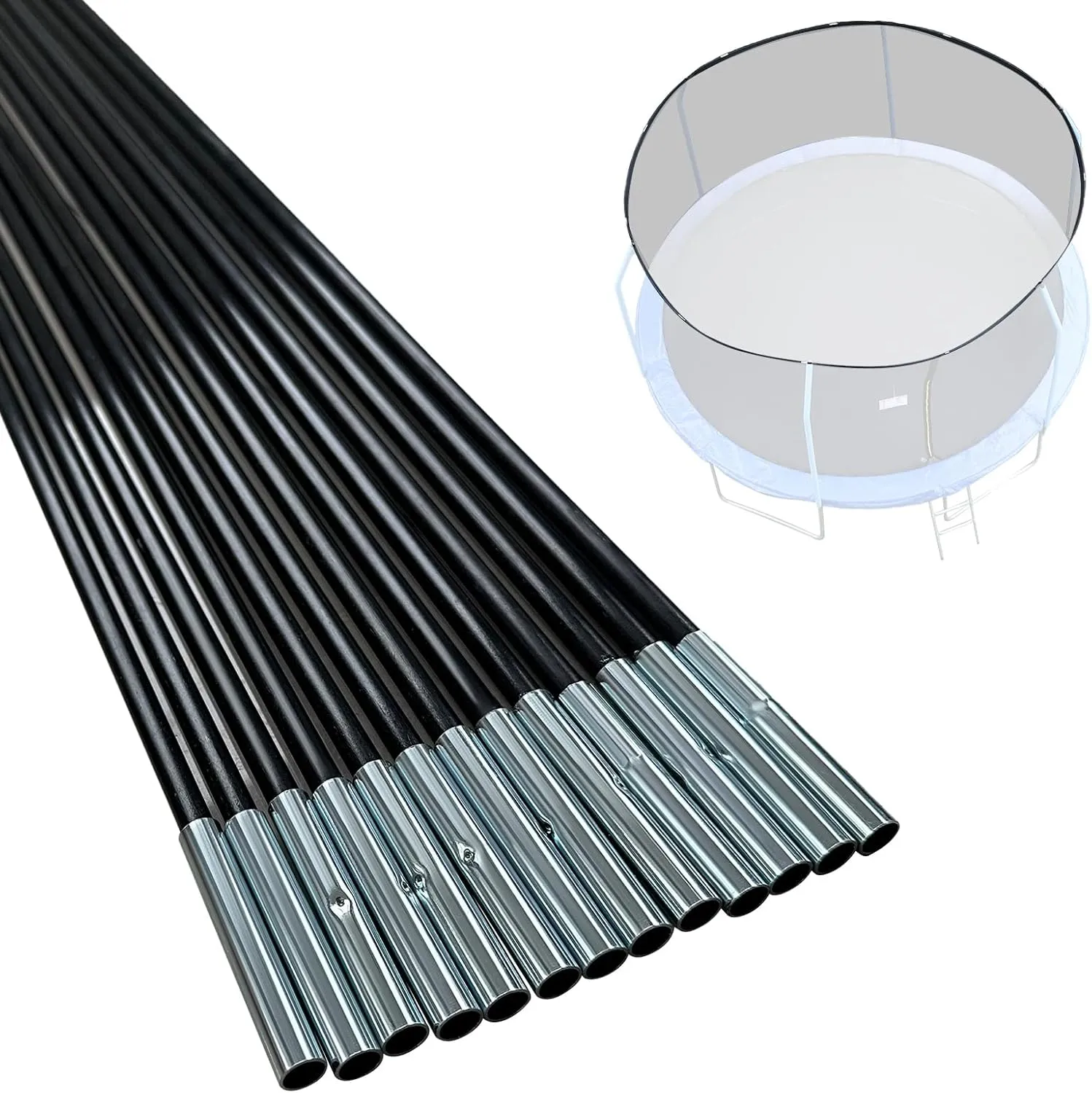 Universal Trampoline Fiber Glass Rods to Replace The Top Ring of Net Enclosure, Fiberglass Poles for 12/14/15Ft Frame with Tube Caps, Not for The Plastic T Connector